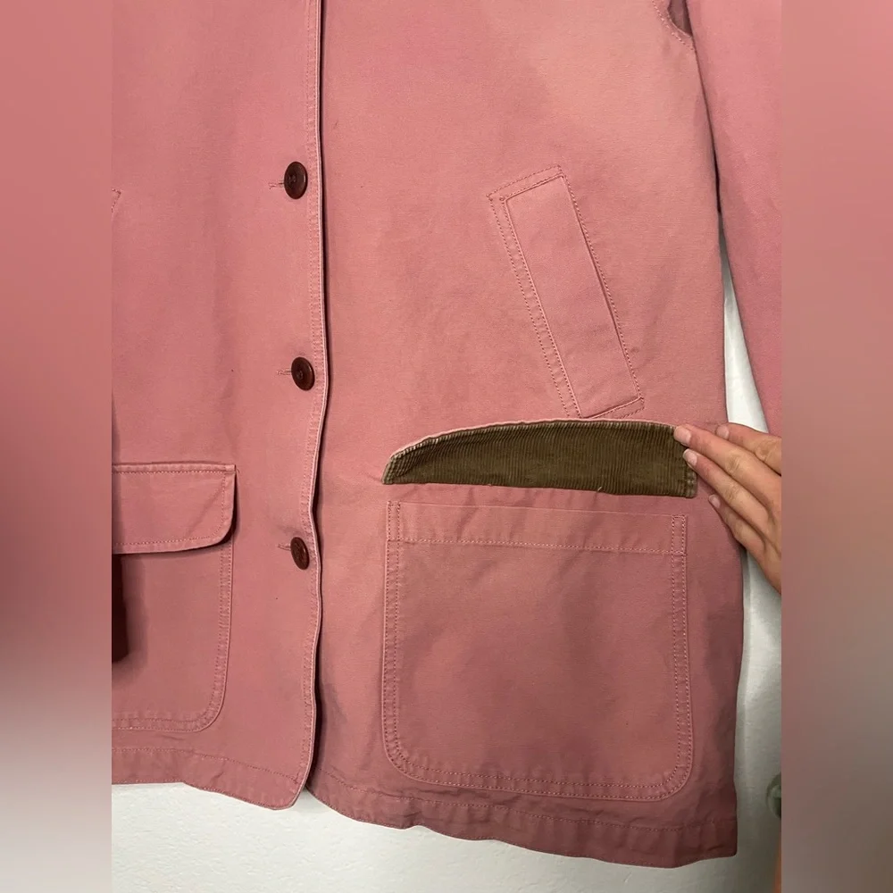 LL Bean Womens Barn Coat Flannel Lined XL Pink Brown Corduroy Trim Chore Field - Picture 3 of 9